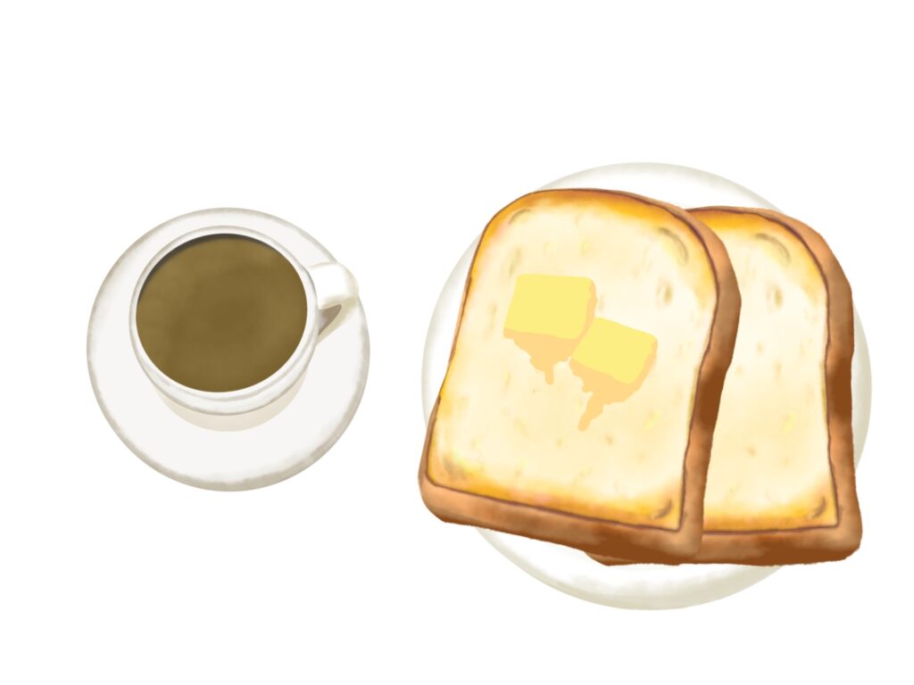 コーヒーと皿にのったトースト